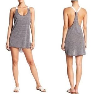 Nike Gray White Striped High Low Sleeveless Tank Dress Swim Cover Up, Nwt Size L